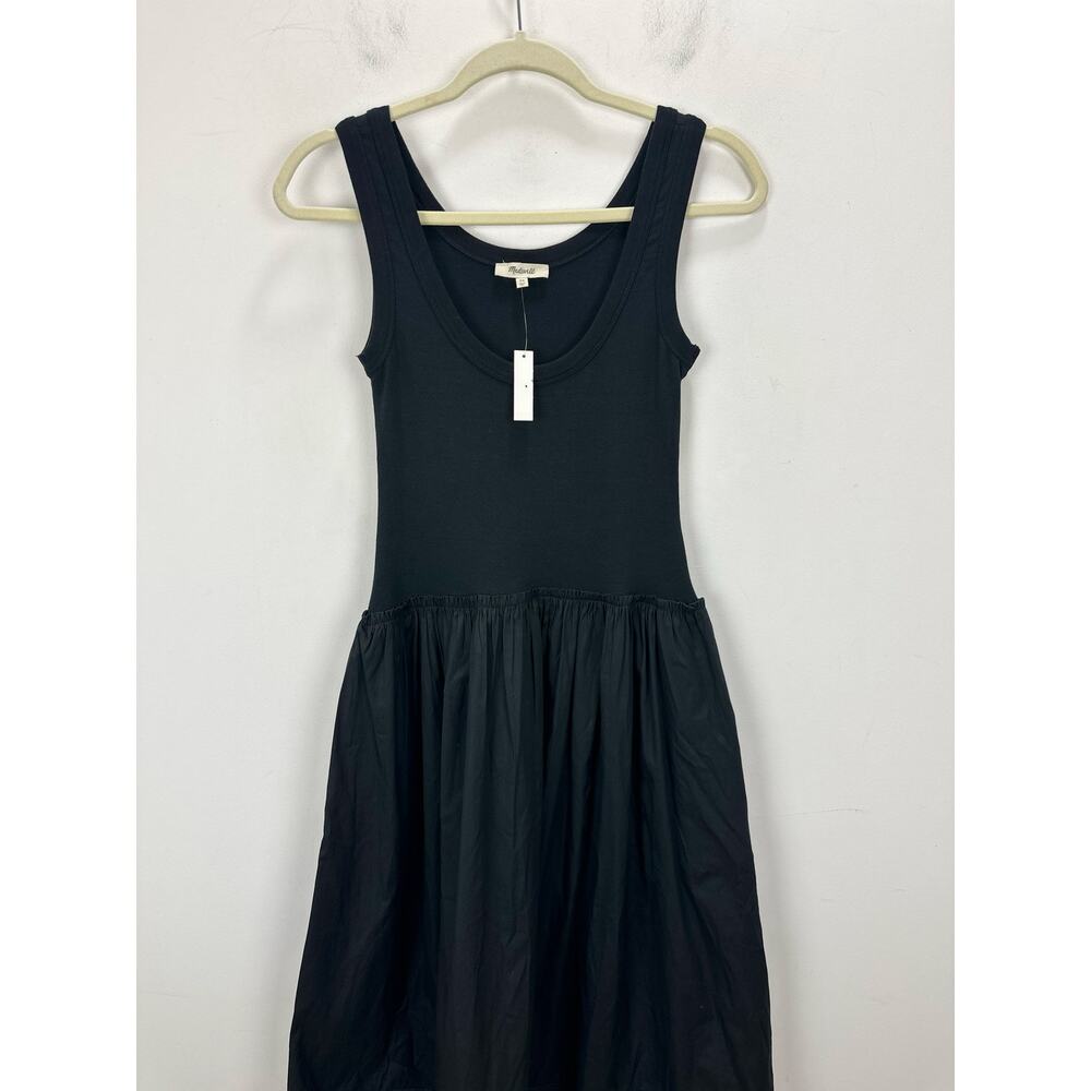 Madewell Mixed Poplin Scoopneck Maxi Dress Cotton A Line Minimalist Black XS NWT - Picture 8 of 14
